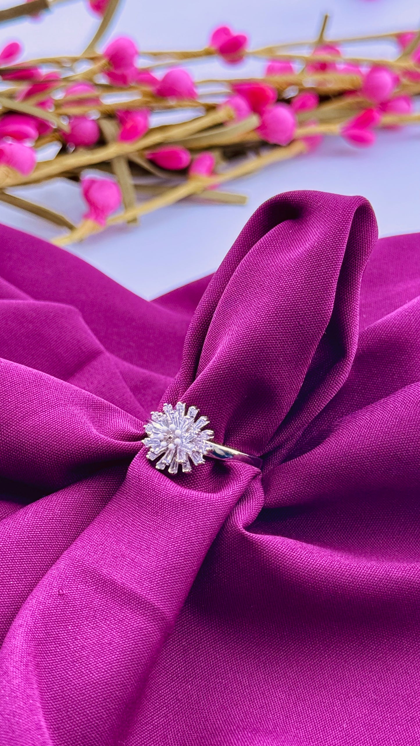 Adjustable Crystal marigold Ring - Silver and Rose Gold