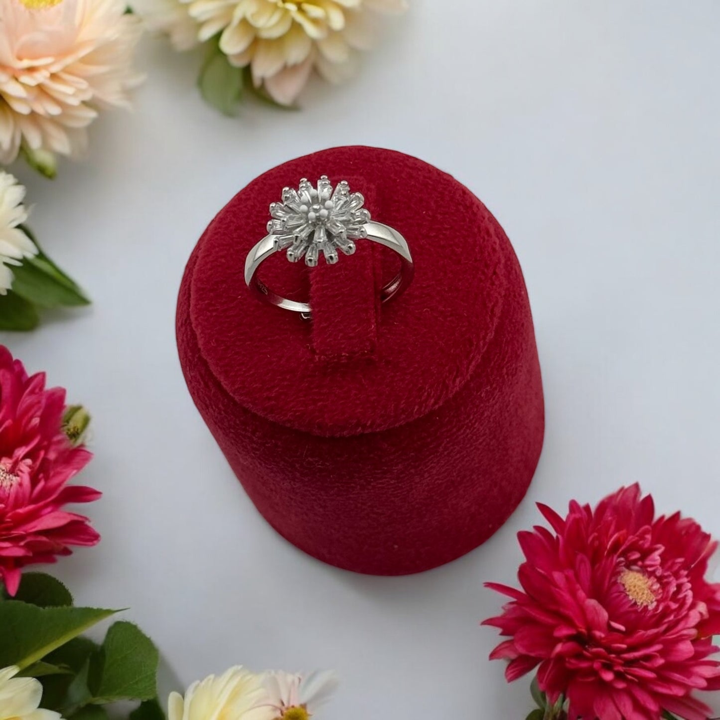 Adjustable Crystal marigold Ring - Silver and Rose Gold