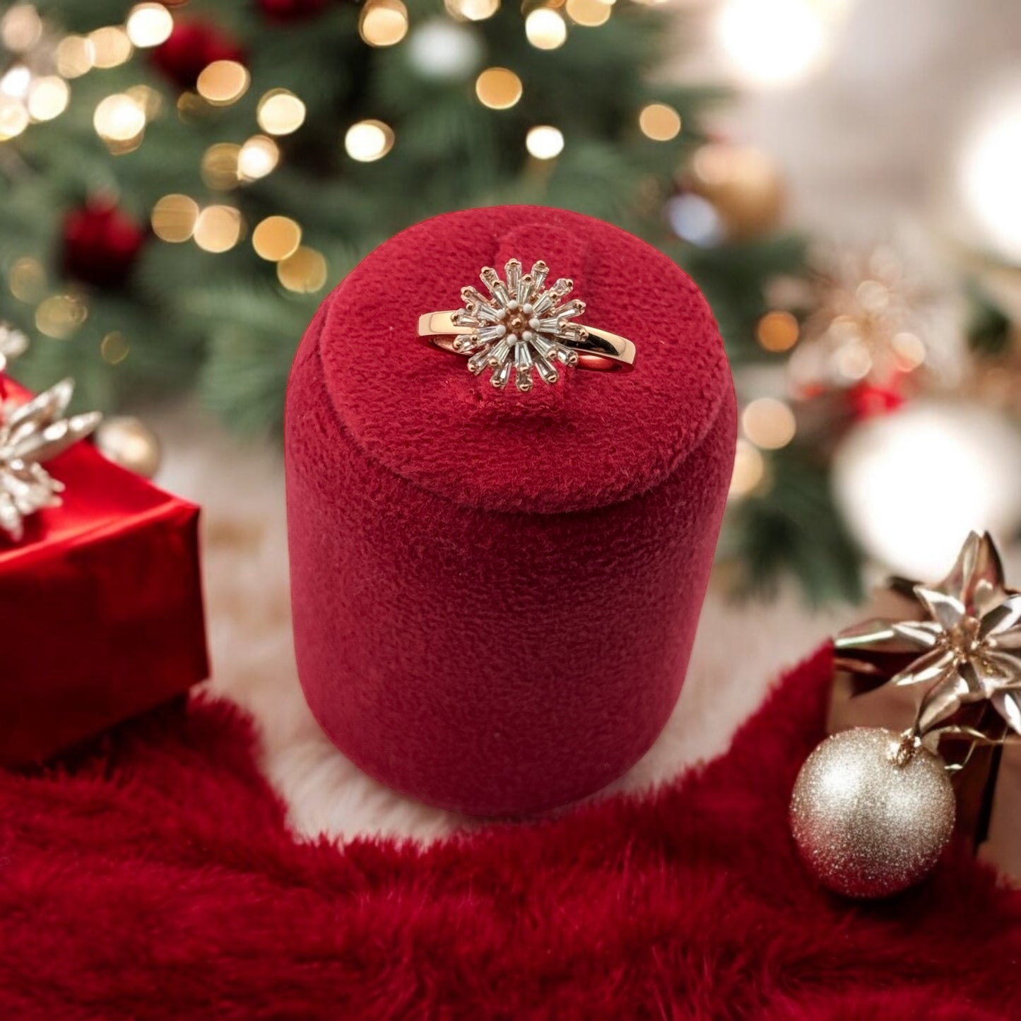 Adjustable Crystal marigold Ring - Silver and Rose Gold