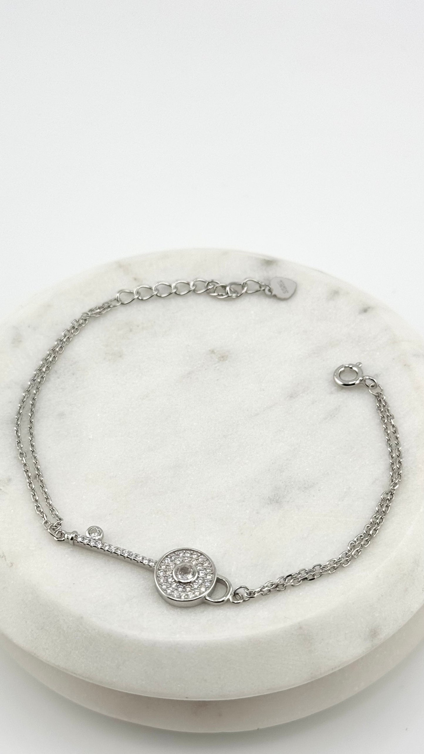 Sterling Silver Bracelet with Solid Key Design and Studs (Adjustable Size)