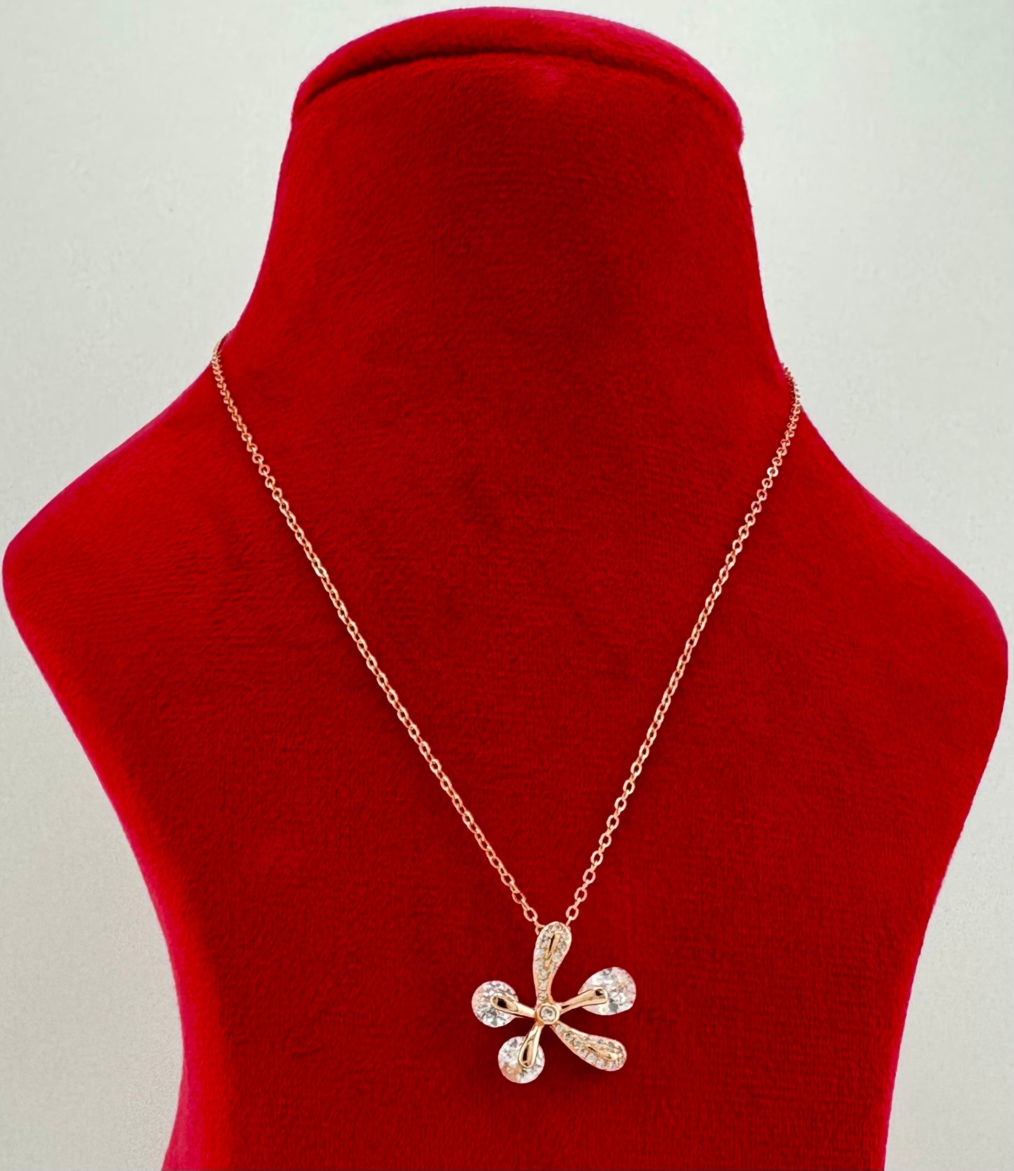 Crystal Rose Gold-Plated Flower Pendant Necklace