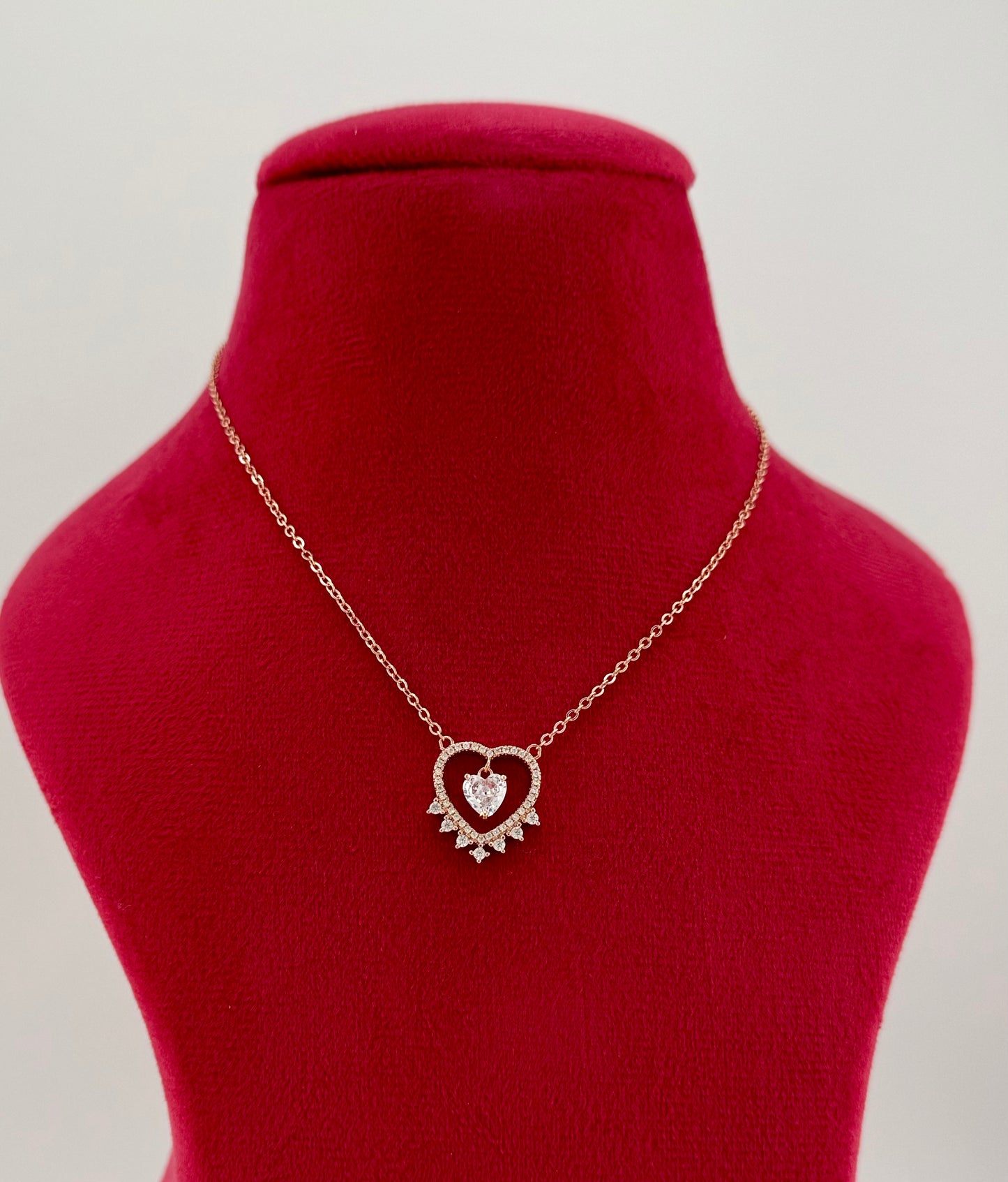 Heart-Shaped Rose Gold Pendant with Sparkling hanging Stone Necklace