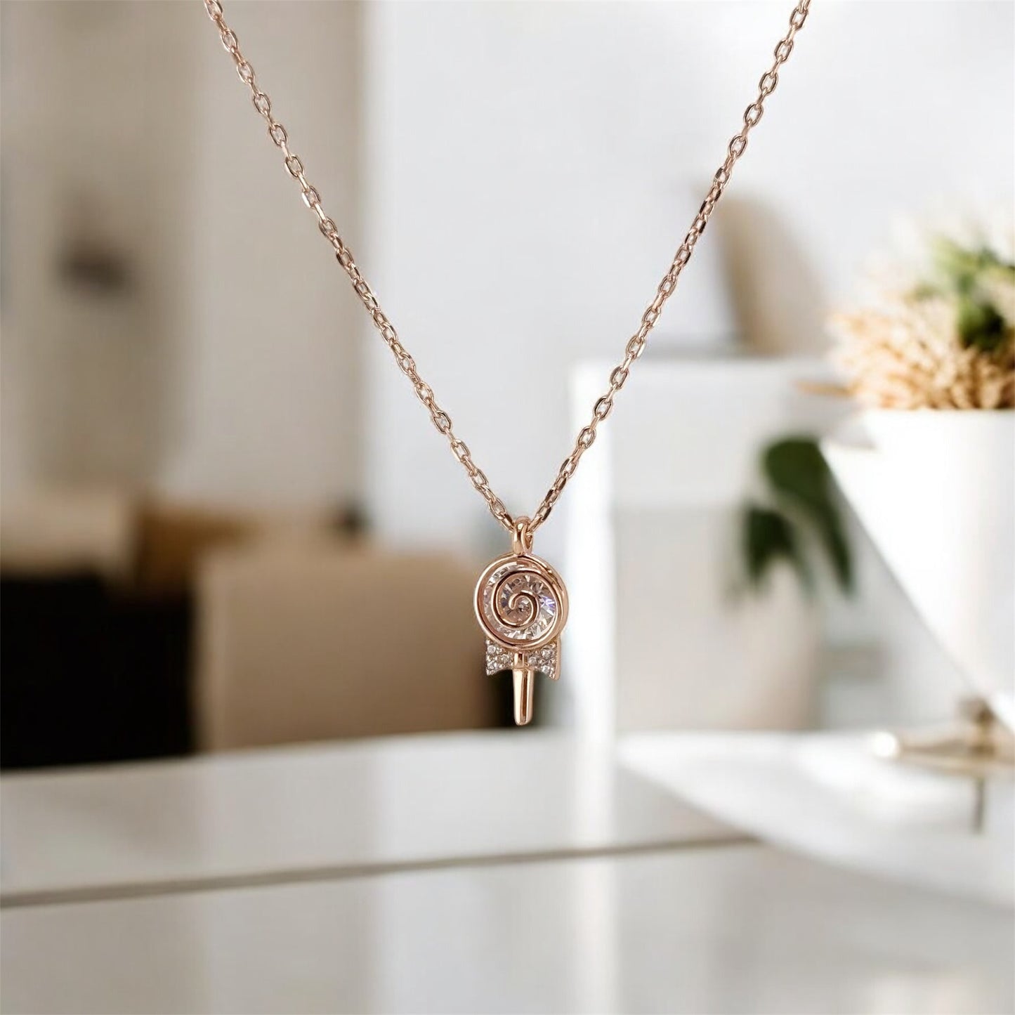 Rose Gold-Plated Sterling Silver Rose Pendant Necklace