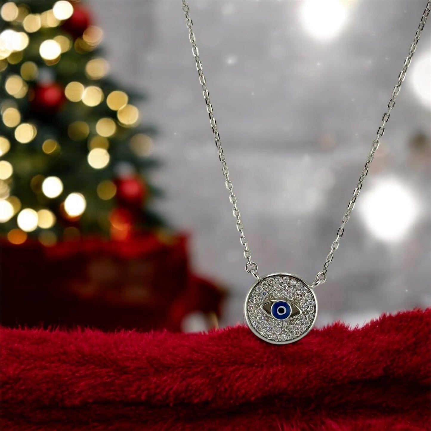 Evil Eye Pendant Necklace - Silver & Rose Gold