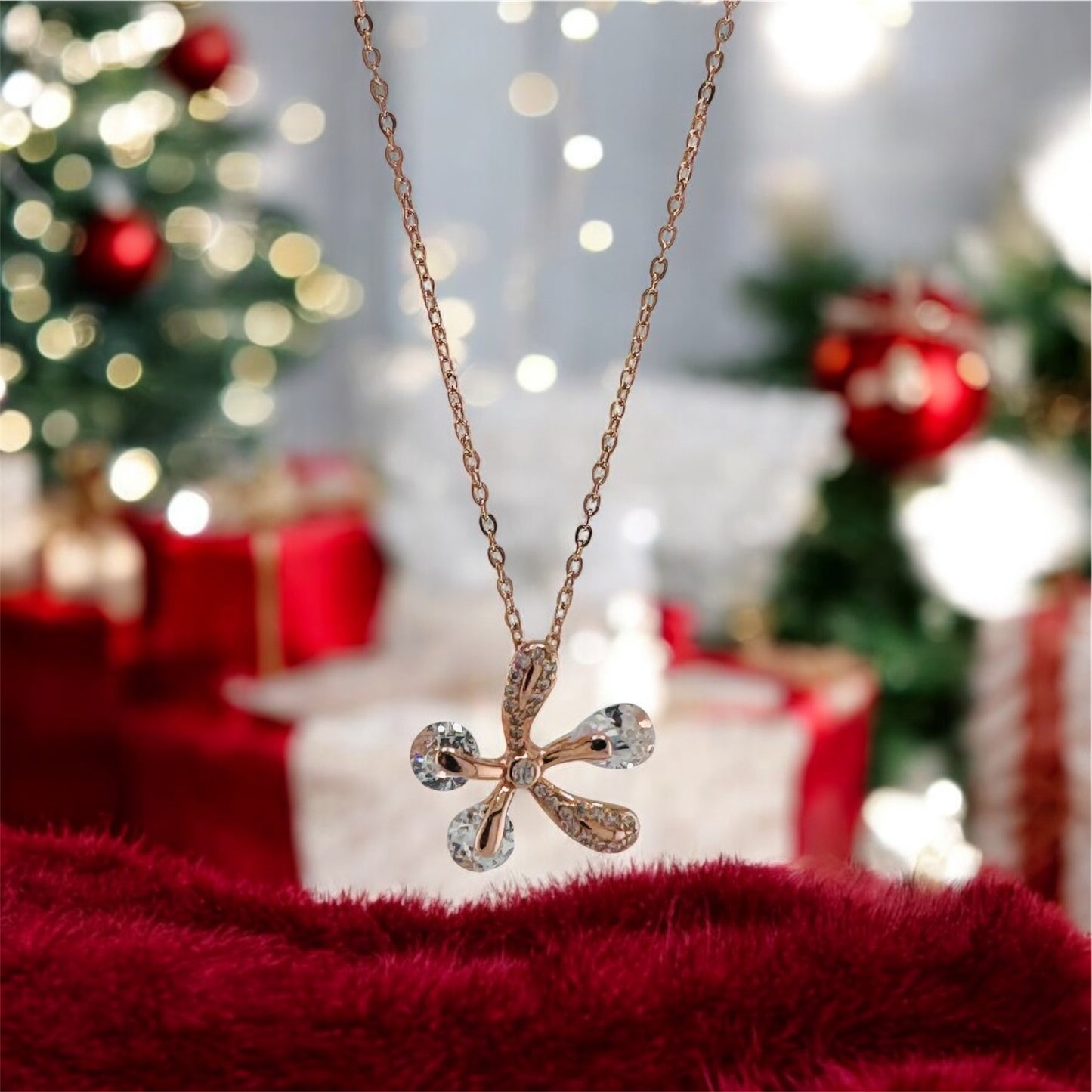 Crystal Rose Gold-Plated Flower Pendant Necklace
