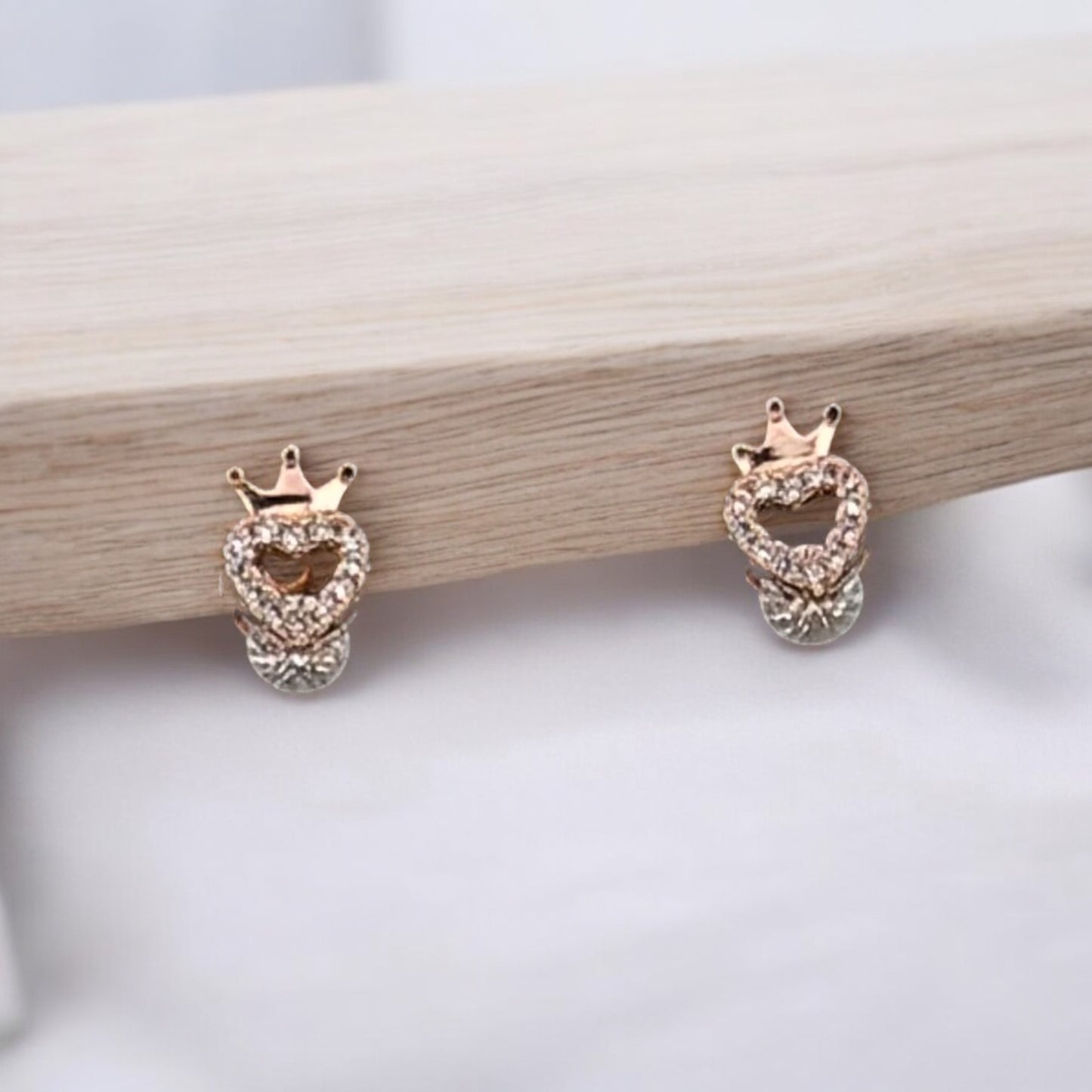 Crown Heart Stud Earrings - Rose Gold & Silver