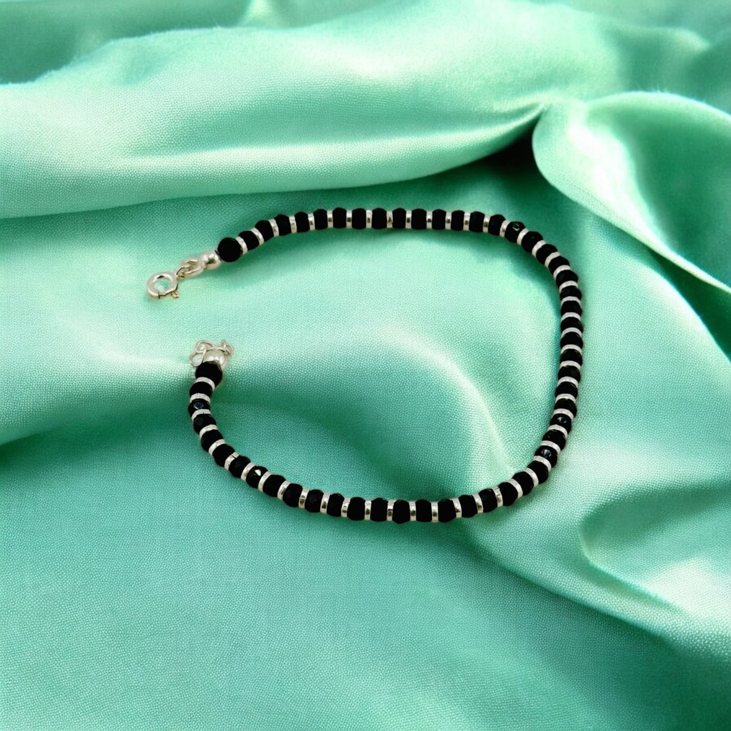 Black Beads Silver Bracelet