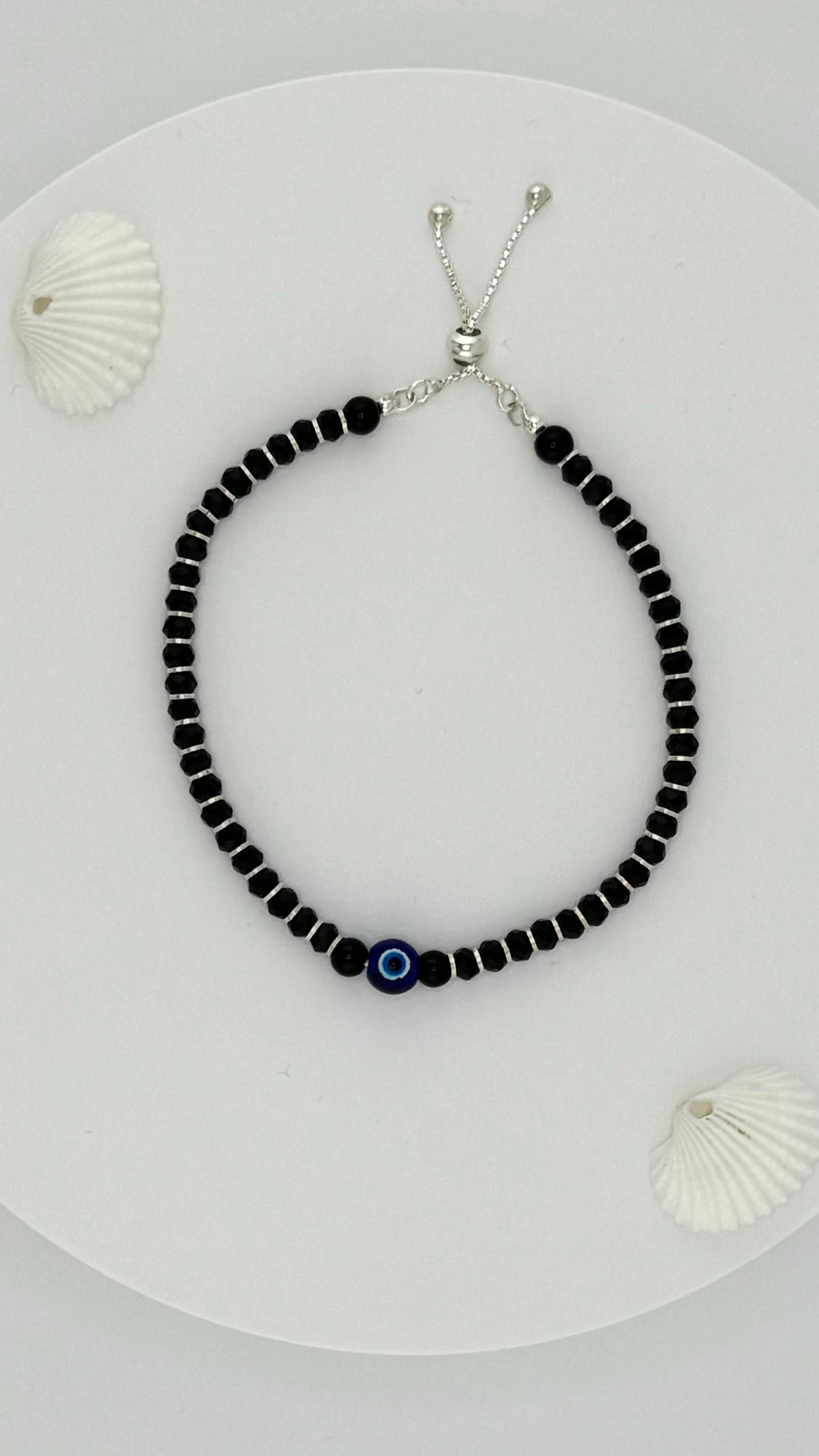 Evil's Eye Black Beads Silver Bracelet