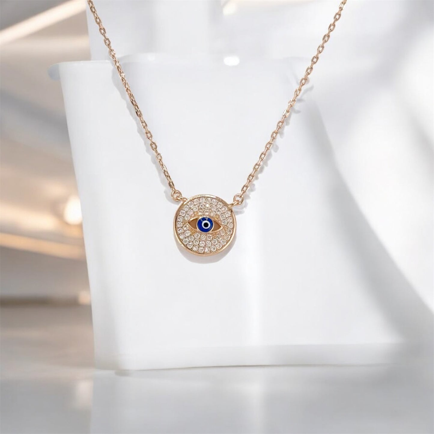 Evil Eye Pendant Necklace - Silver & Rose Gold