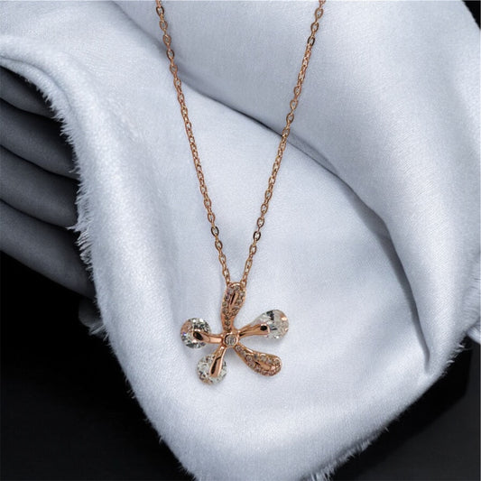 Crystal Rose Gold-Plated Flower Pendant Necklace