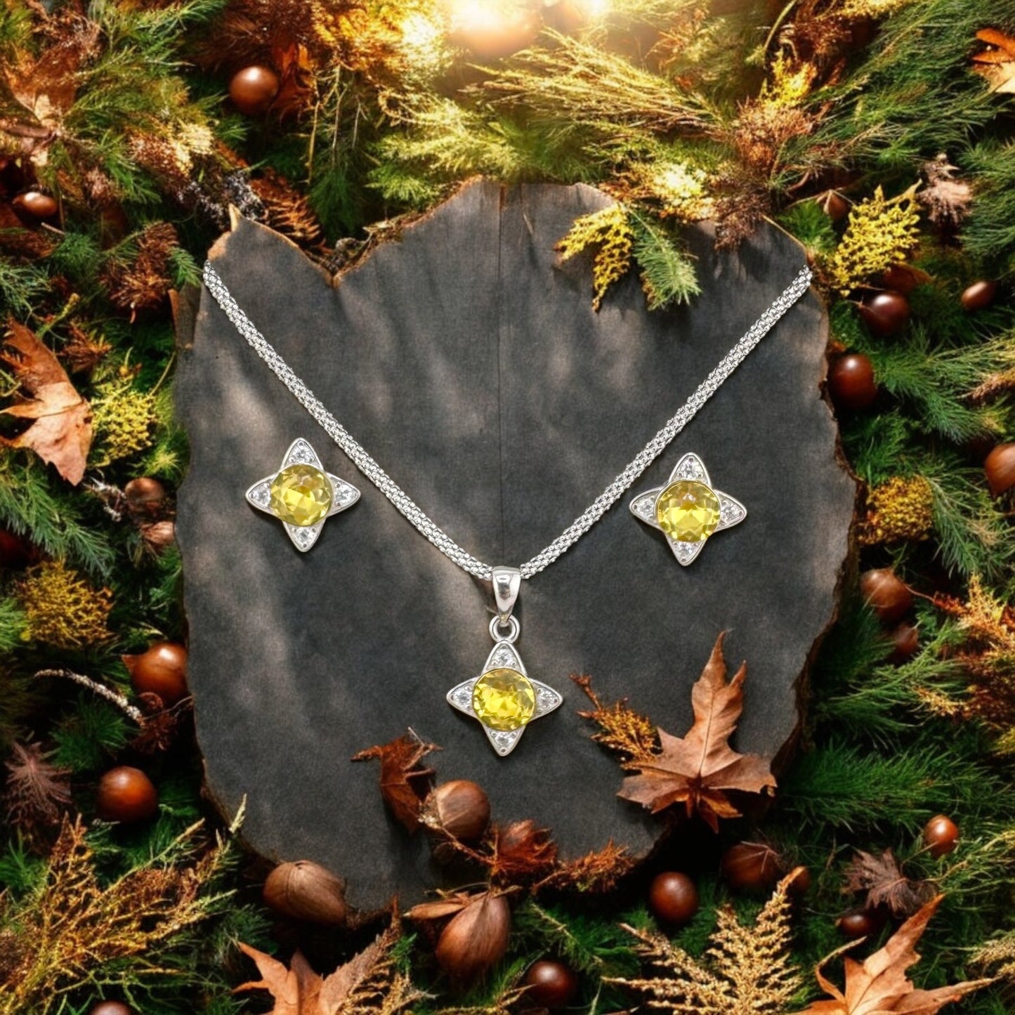 Yellow Flower Aurora Pendant Set